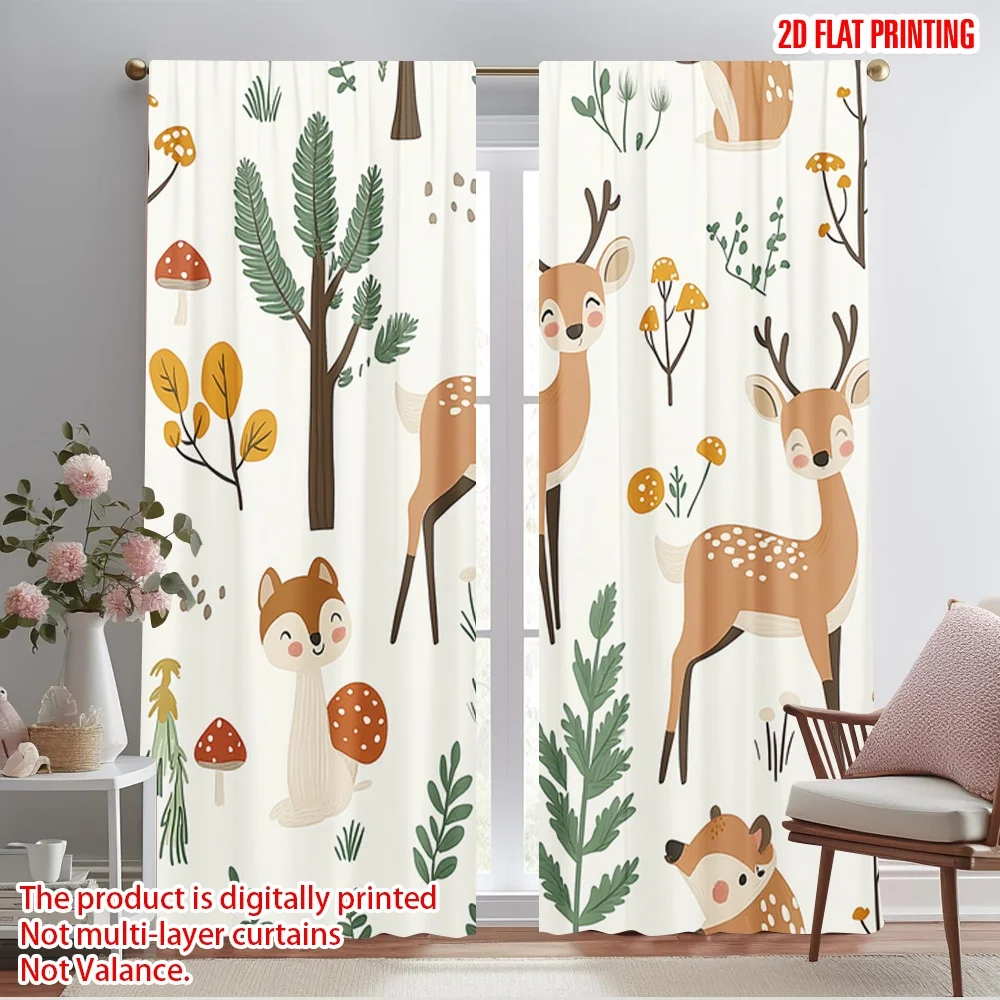 

2pcs,2D plane printing Popular Curtains Cute woodland animals forest seamless (2) Versatile Fabric (without rod) Decorations