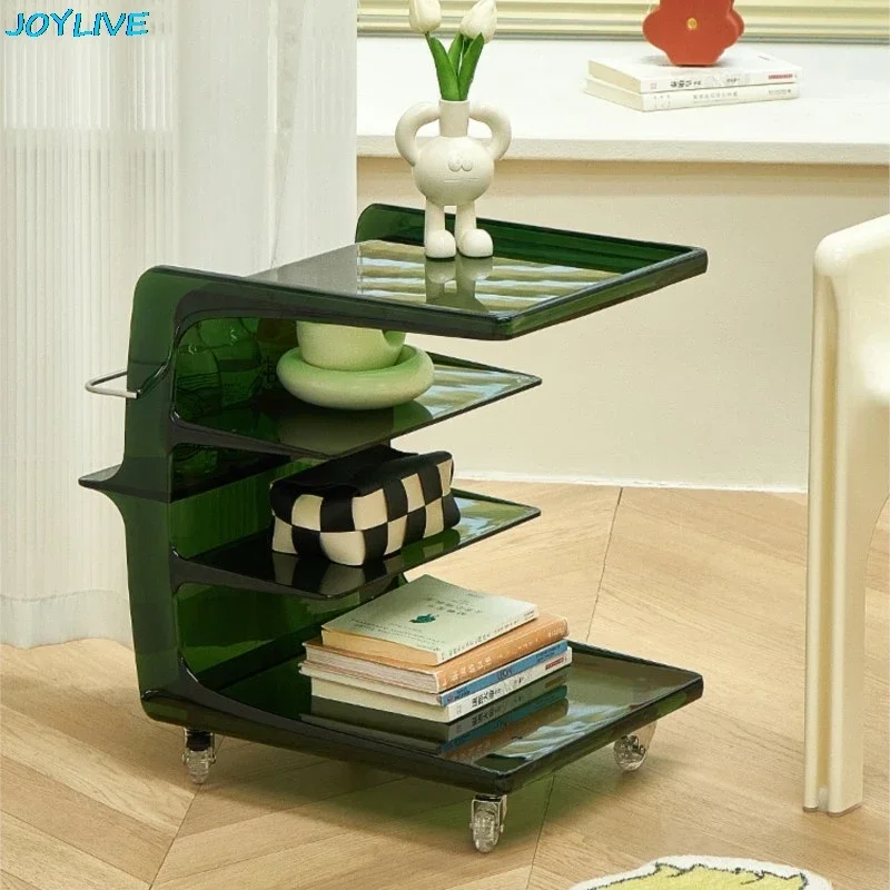 JOYLIVE Sofa Side Table Acrylic Cart Movable Bedside Table Assembly Internet Famous Instagram Cream Style Vintage Coffee Table