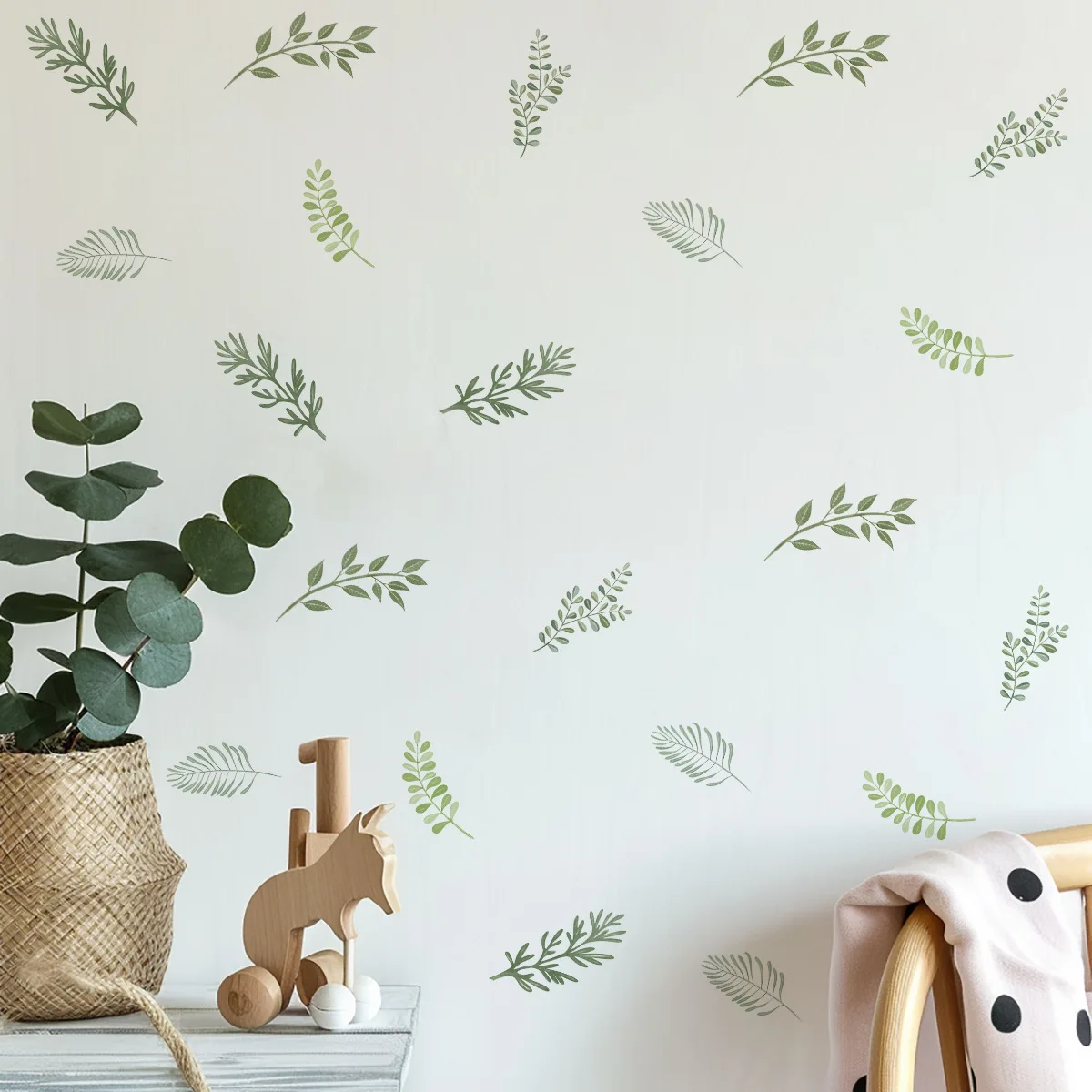 Nordic Green Leaf Wall Decals, Removable Botanical Peel and Stick Stickers, Minimalist Plant Decor for Bedroom Living Room view 4