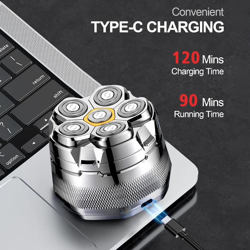Electric Head Shaver for Bald Men 6D Magnetic Razor Hair Trimmer USB Rechargeable LED Display Waterproof Beard Shavers