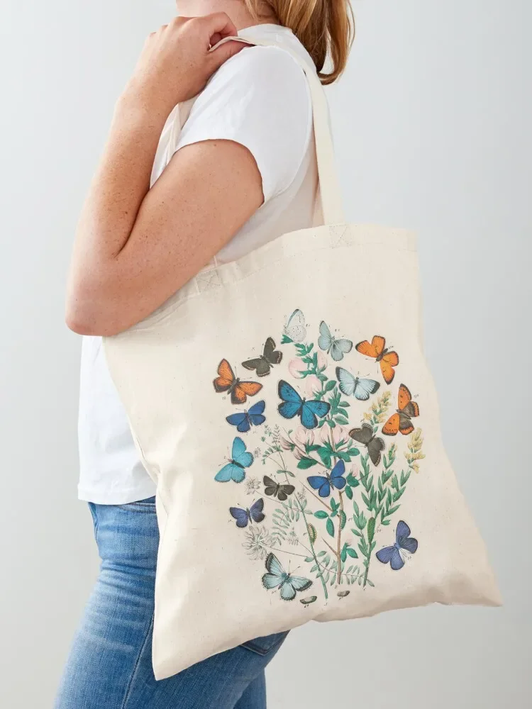 Lithograph Cottagecore Butterfly and Flowers Insect Print Tote Bag hand bag ladies Eco bag