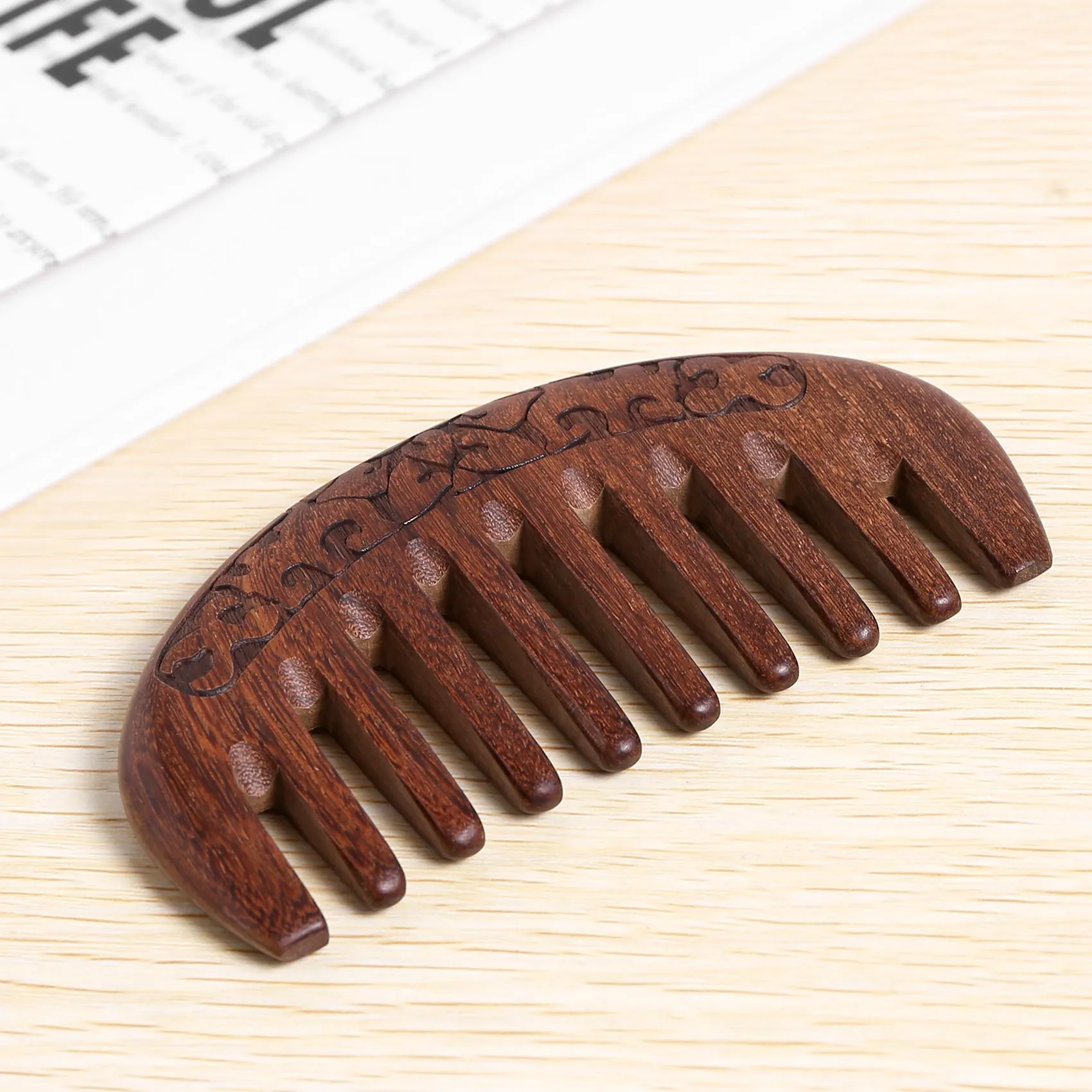 Wood Comb Wooden hair comb Natural Comb-Anti Static Massage through the comb (Flower-Wide tooth)