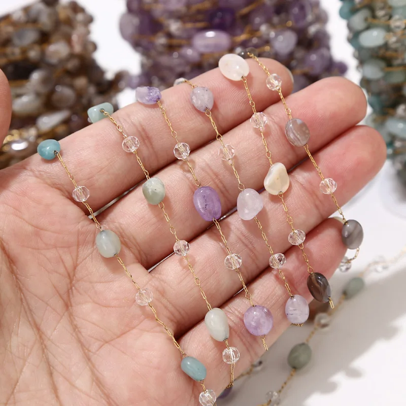 

1 метр ручной работы из натурального камня, цепочка из нержавеющей стали, фурнитура для браслета, ожерелья, стеклянная маска, украшение, изготовление ювелирных изделий