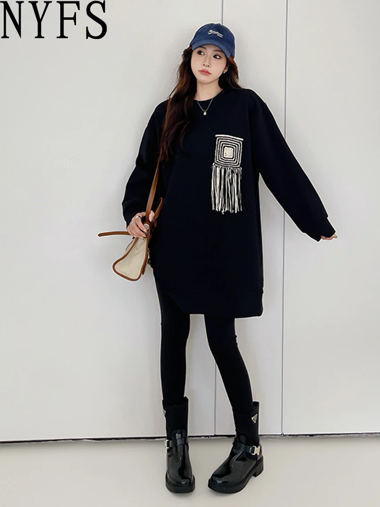 NYFS 2024 Autumn Winter New Korea Woman Hoodie Vestidos Robe Elbise Loose Plus Size Patchwork Thicken Air Layer Coat