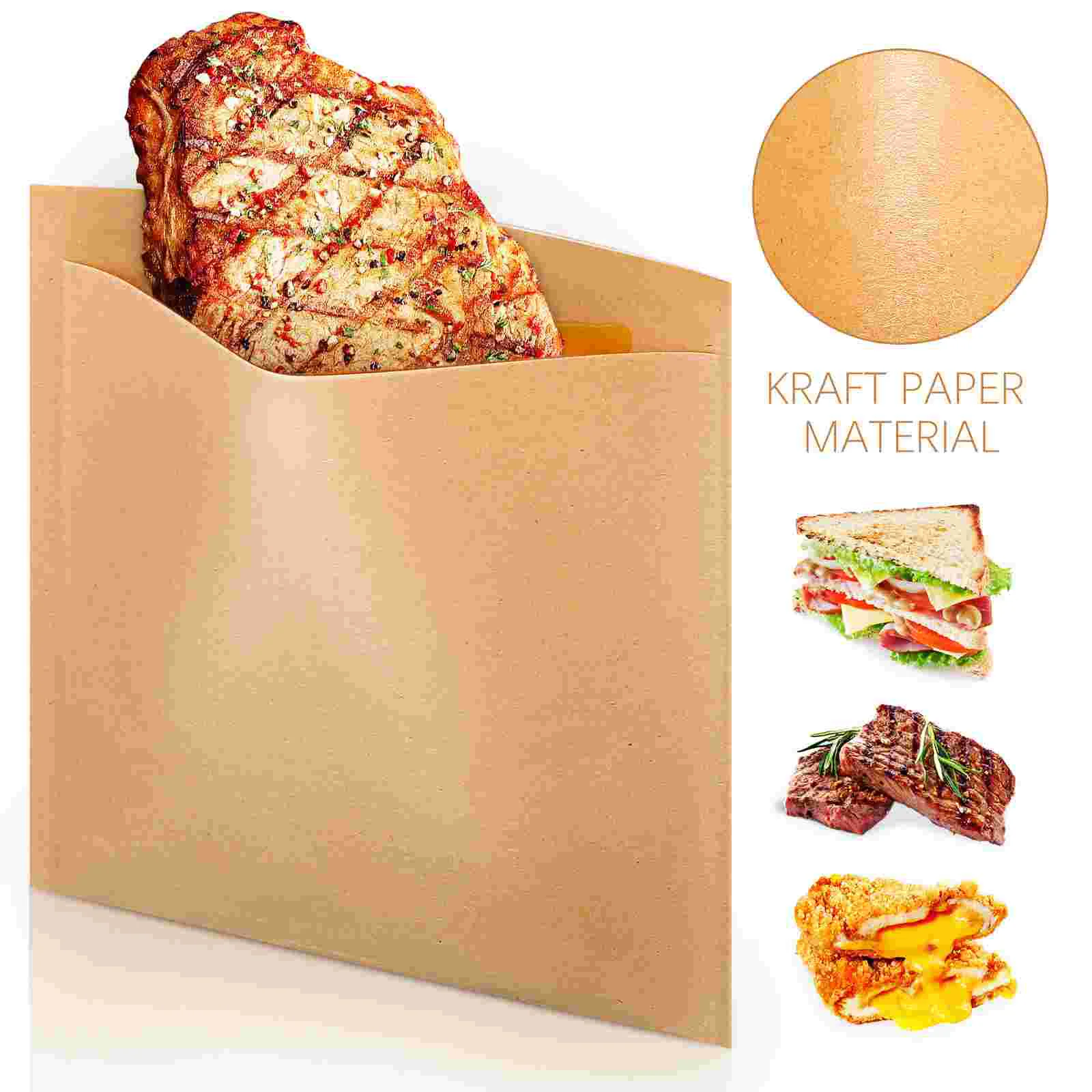 200 Pcs Greaseproof Paper Kraft Bags Food for Bakeries Clear Cellophane Snack Bakeware Oil Vacuum Sandwich