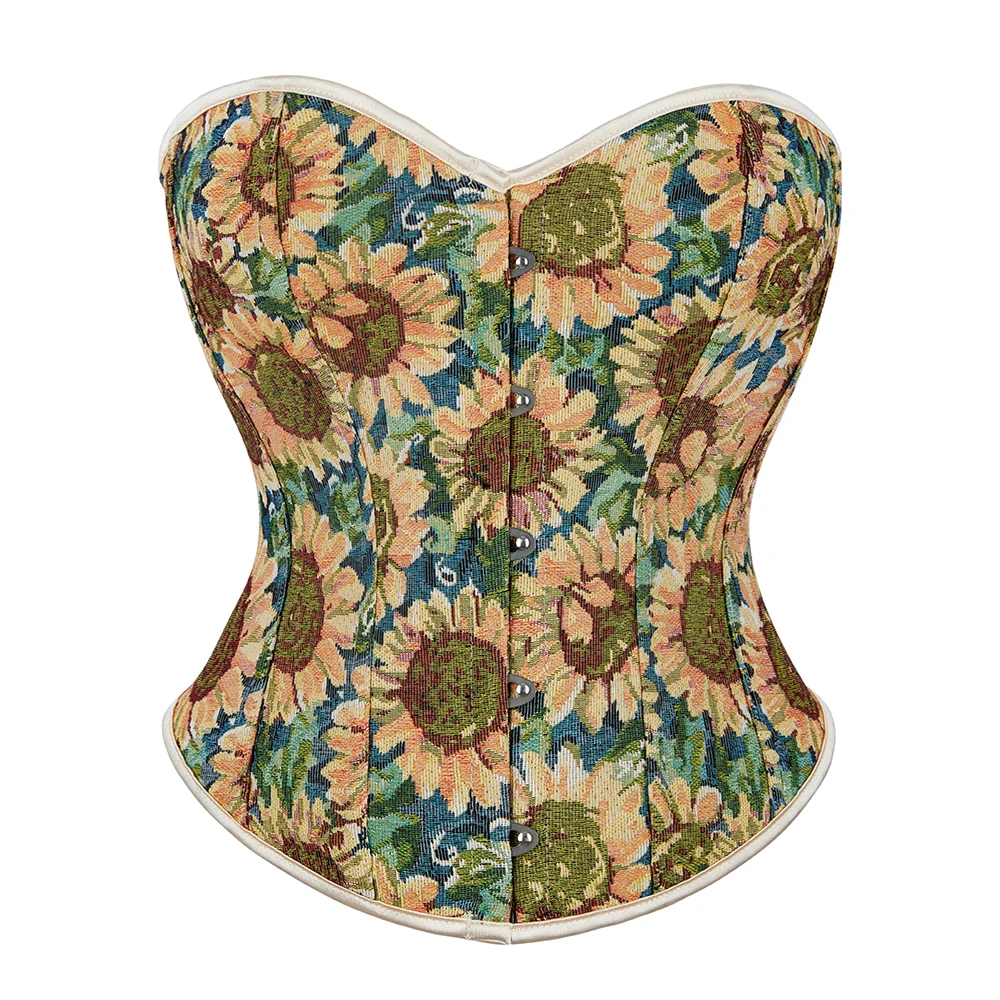 

Oil Printing Overbust Corset Floral Bustier Top For Women Vintage Lingerie Clothing
