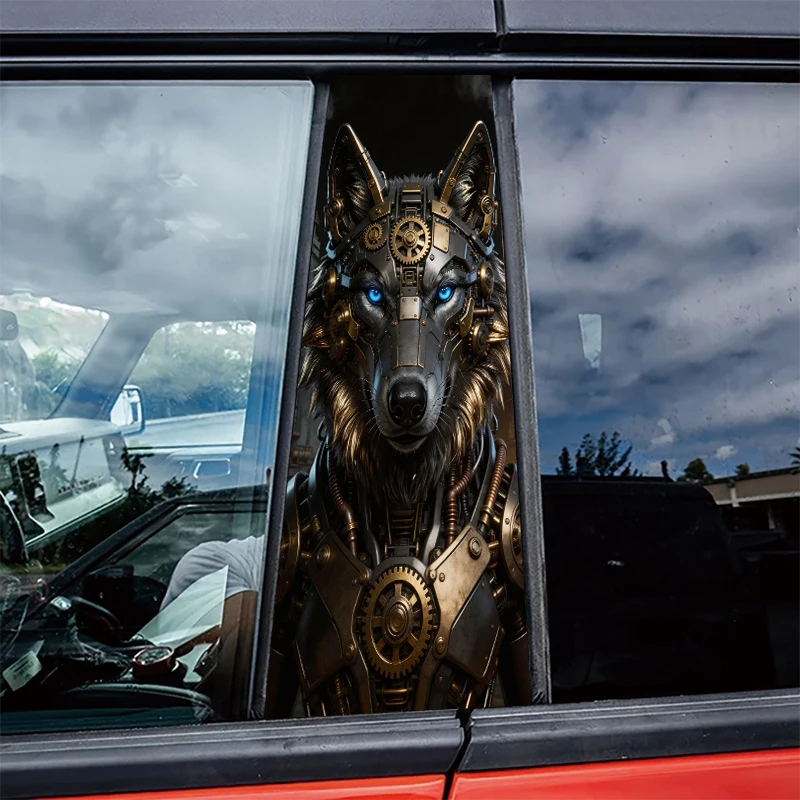 

2 штуки защитной пленки для автомобильных B-стойок Steampunk Wolf из глянцевого материала.