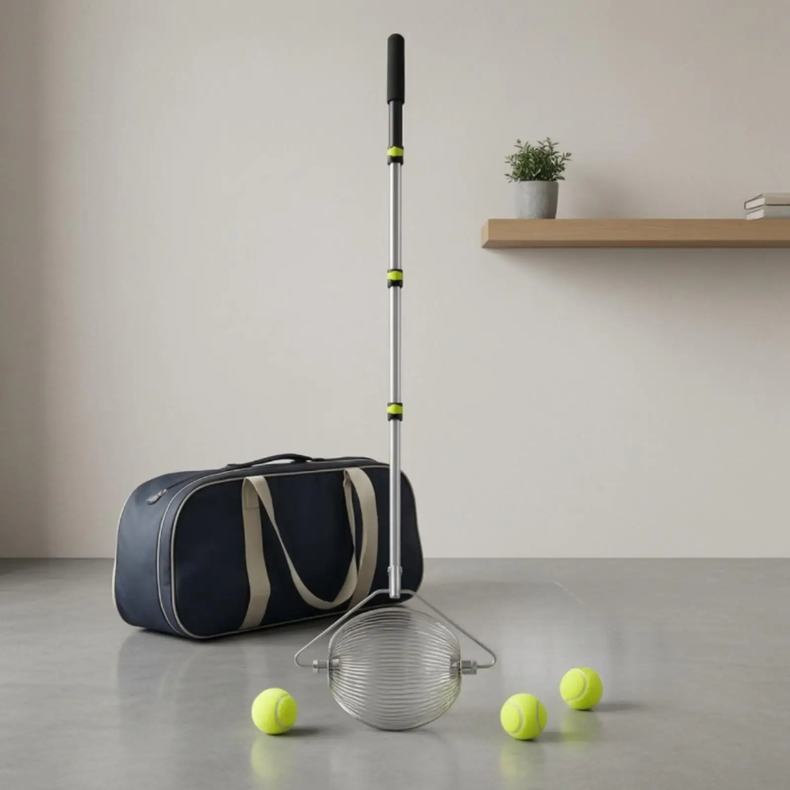 Tennis Accessory Ball Basket with Rolling Mechanism and 123cm Handle for Fast Pickup During Practice
