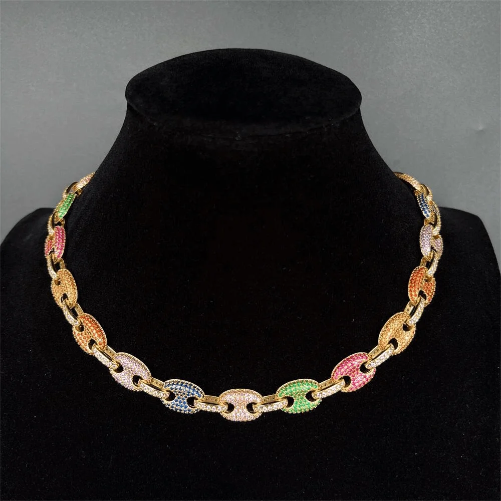 2022 Brand New Cuban Chain Womens Mens Crystal Neon Colorful Enamel Choker Necklace Rainbow Bracelet Jewelry Gifts