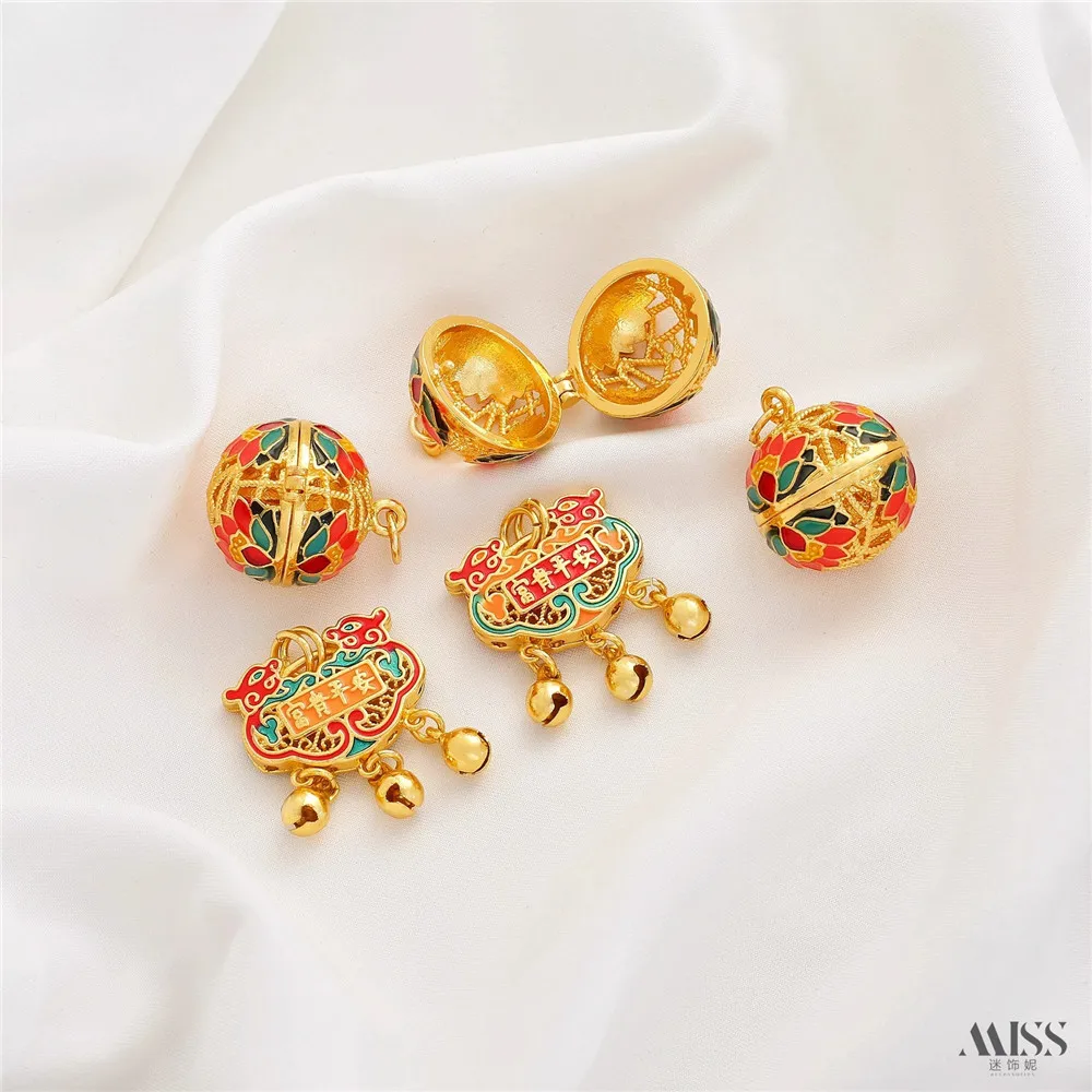 

Color Retention 18K Cloisonne Can Be Opened Palace Bell Sachet Ball Gawu Box Ruyi Lock Pendant DIY Necklace Pendant Accessories