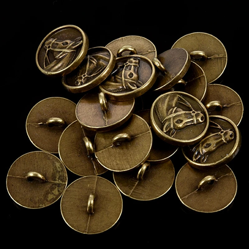 40Pcs Zinc Alloy Buttons Horse Head Carved Round Bronze Tone 15Mm( 5/8 Inch)Dia.