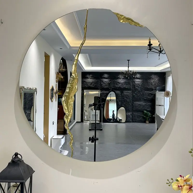 50cm New high gloss gold Design Light Luxury Geometric Decorative Mirror For Wall Wrought Iron Creative home house Decor Mirror