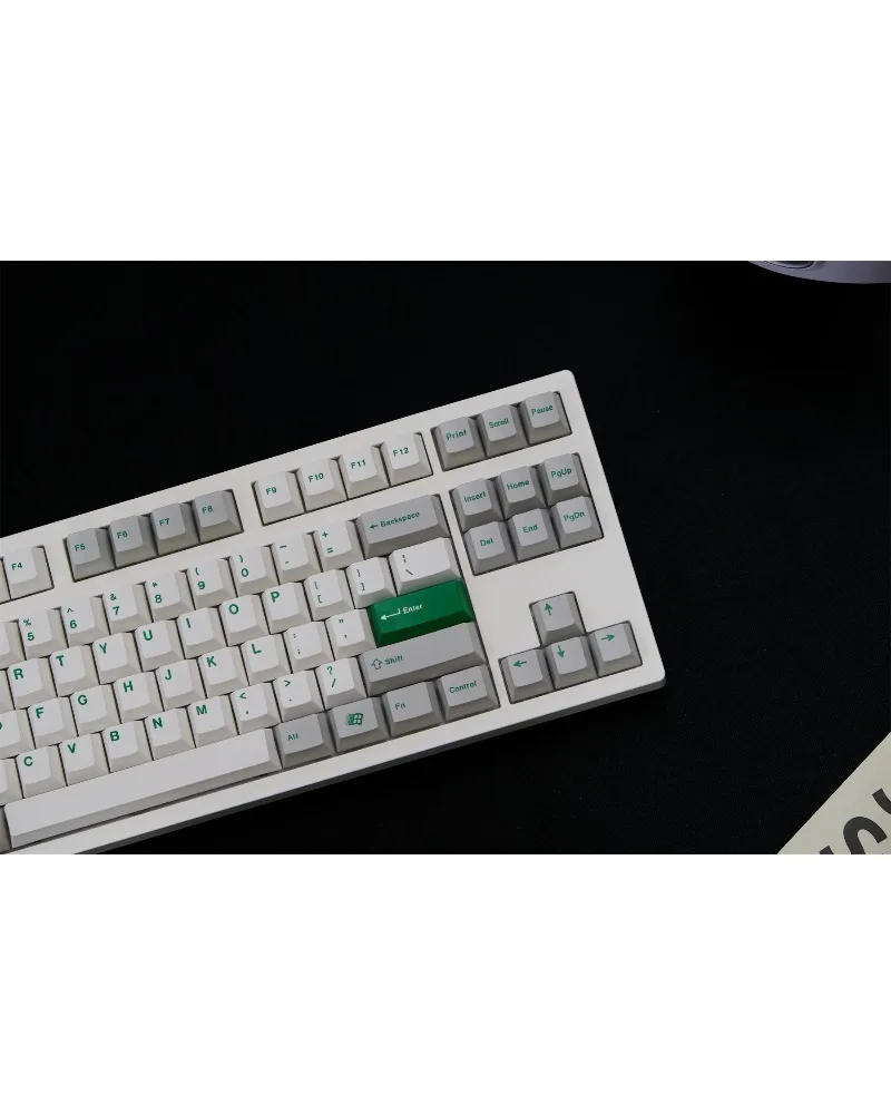 

Pure white with green accents durable pbt keycaps set high quality for custom mechanical keyboards