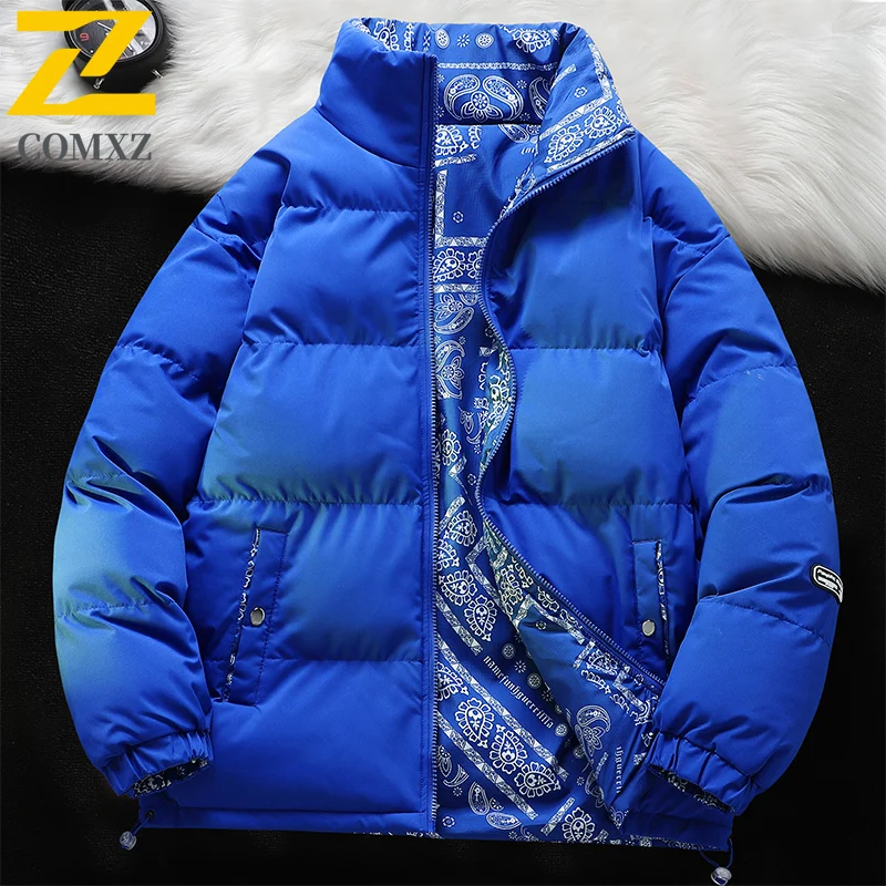 زوجين سترة قطن على الوجهين موضة سميكة يندبروف الوقوف طوق أسفل سترة في الهواء الطلق ملابس الشتاء غير رسمية معطف القطن