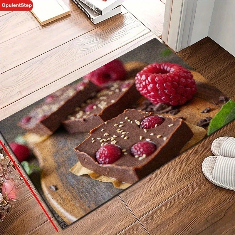 Chocolate Raspberry Dessert Door Mat Food Print Non-Slip Kitchen Indoor Entry Decor Floor Rug