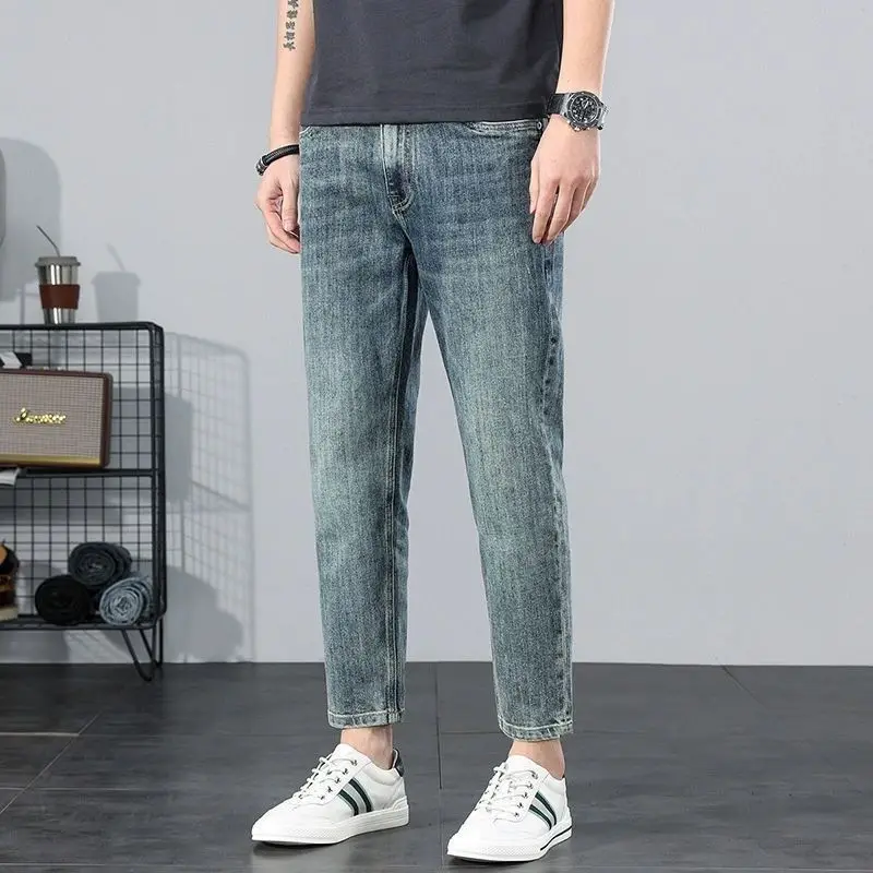 

Spring Autumn New Fashion Middle-waisted Jeans Men's Clothing Solid Color Buttons Trend Simplicity Korean Casual Straight Pants