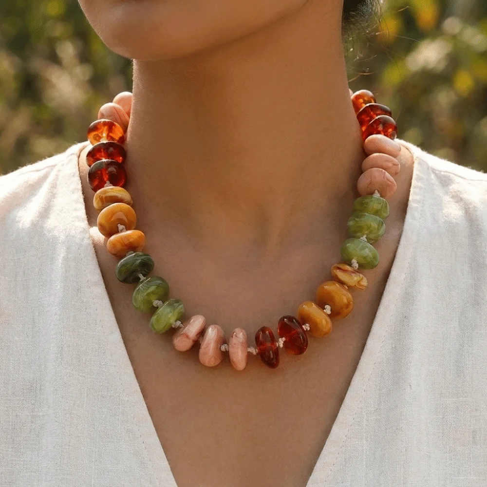 Resin Alloy Disc Bead Necklace Chunky Adjustable Chain Dopamine Boho Neck Jewelry Layered Textural Quality Statement Choker Gift