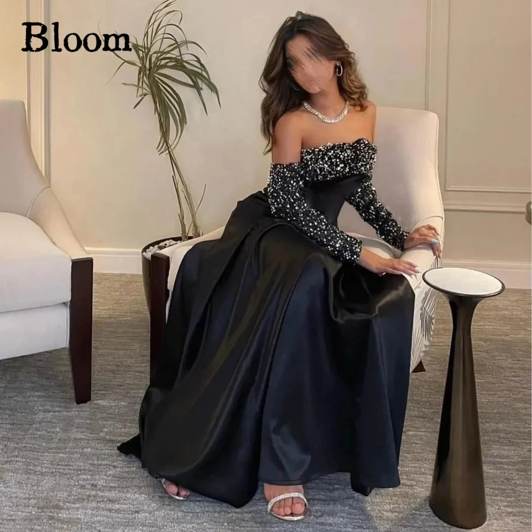 Bloom-vestidos femininos de baile de lantejoulas sem alças, elegante vestido de festa formal, longo Oversleeve, linha A, Arabia, noite