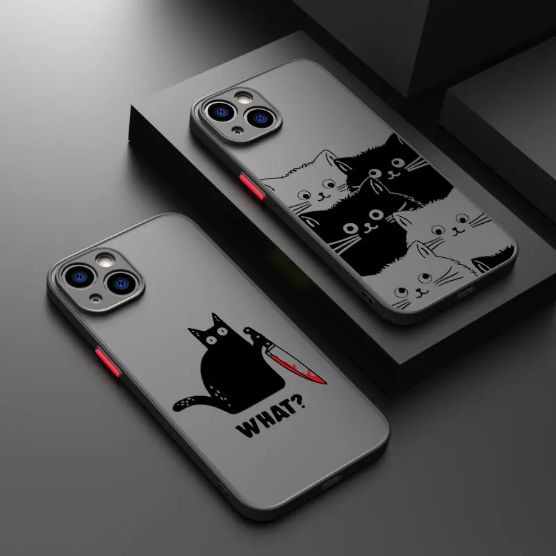 Cat Fasion Engine Matte Phone Case For iPhone 15 14 13 12 11 Pro Max Plus 13 Mini X XR XS MAX 8 7 Plus 6 6S Hard PC Cover Shell