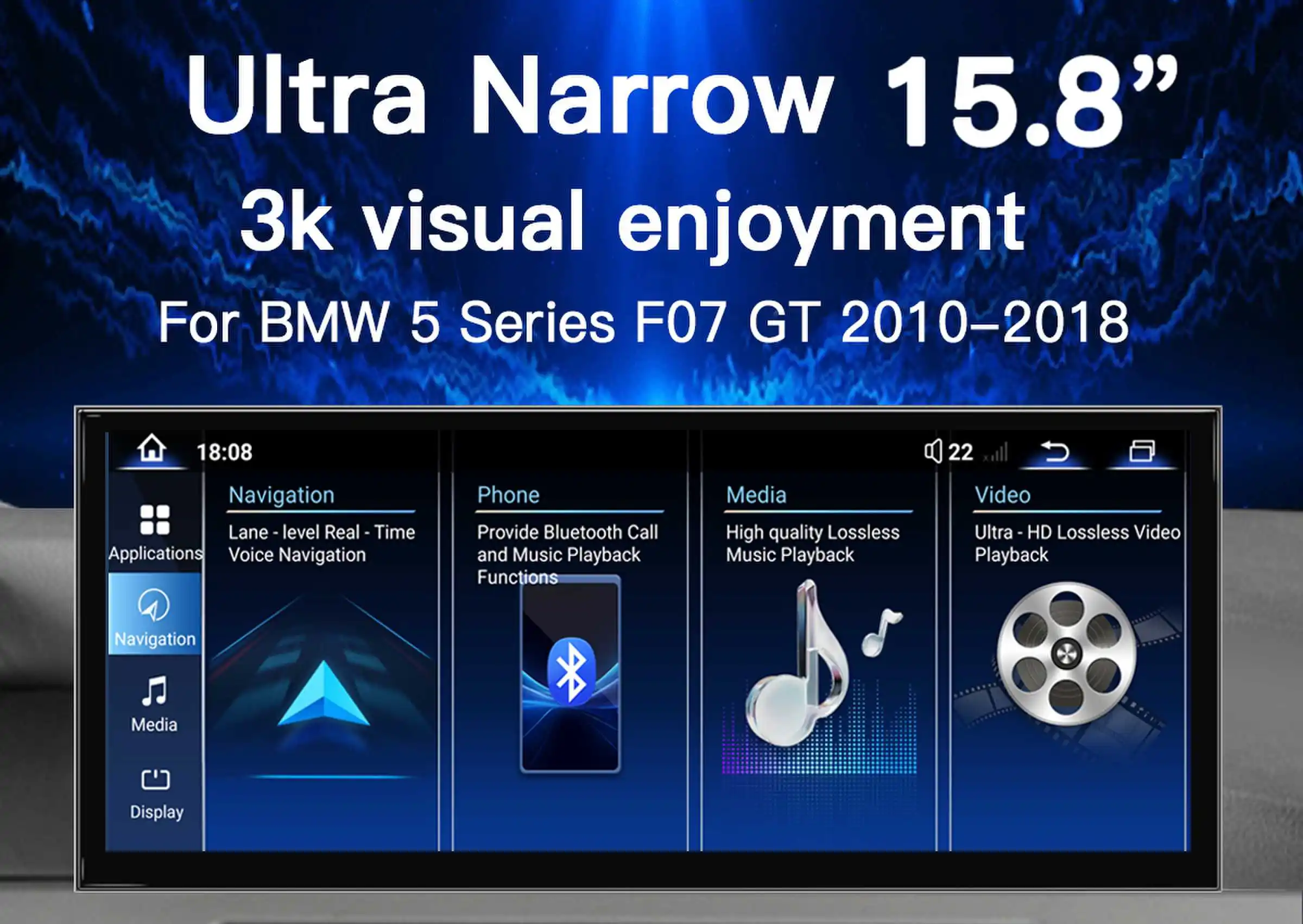 15.8 بوصة 1920x720 لينكس راديو السيارة اللاسلكية CarPlay لسيارات BMW 5 7 Series F07 GT 2009 2016 NBT CIC BT شاشة ستيريو الصوت رئيس وحدة