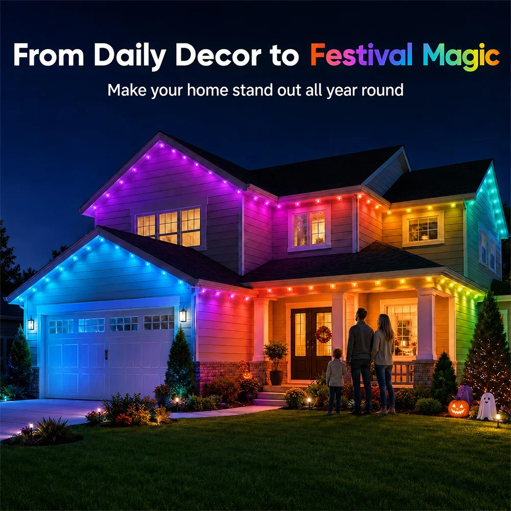 SIHAO Rainbow RGBIC Smart Permanent Outdoor Light String 90m 180LED IP67 Waterproof Christmas Light Support App Remote Control