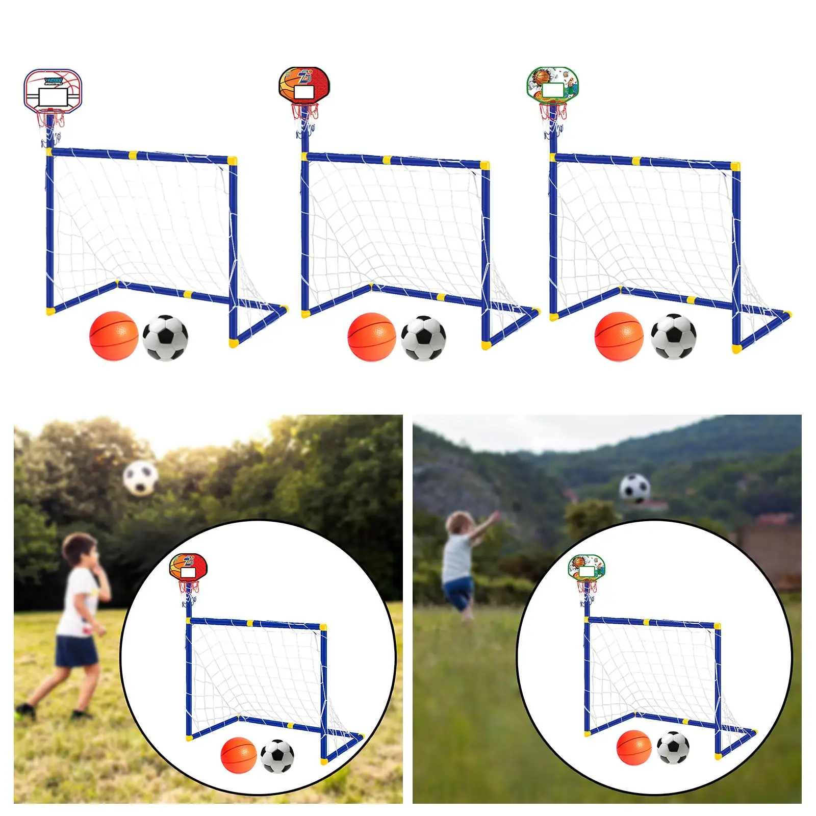 バスケットボールフープ サッカーゴールネット付き コンパクト 2 in 1 屋外運動ジム用