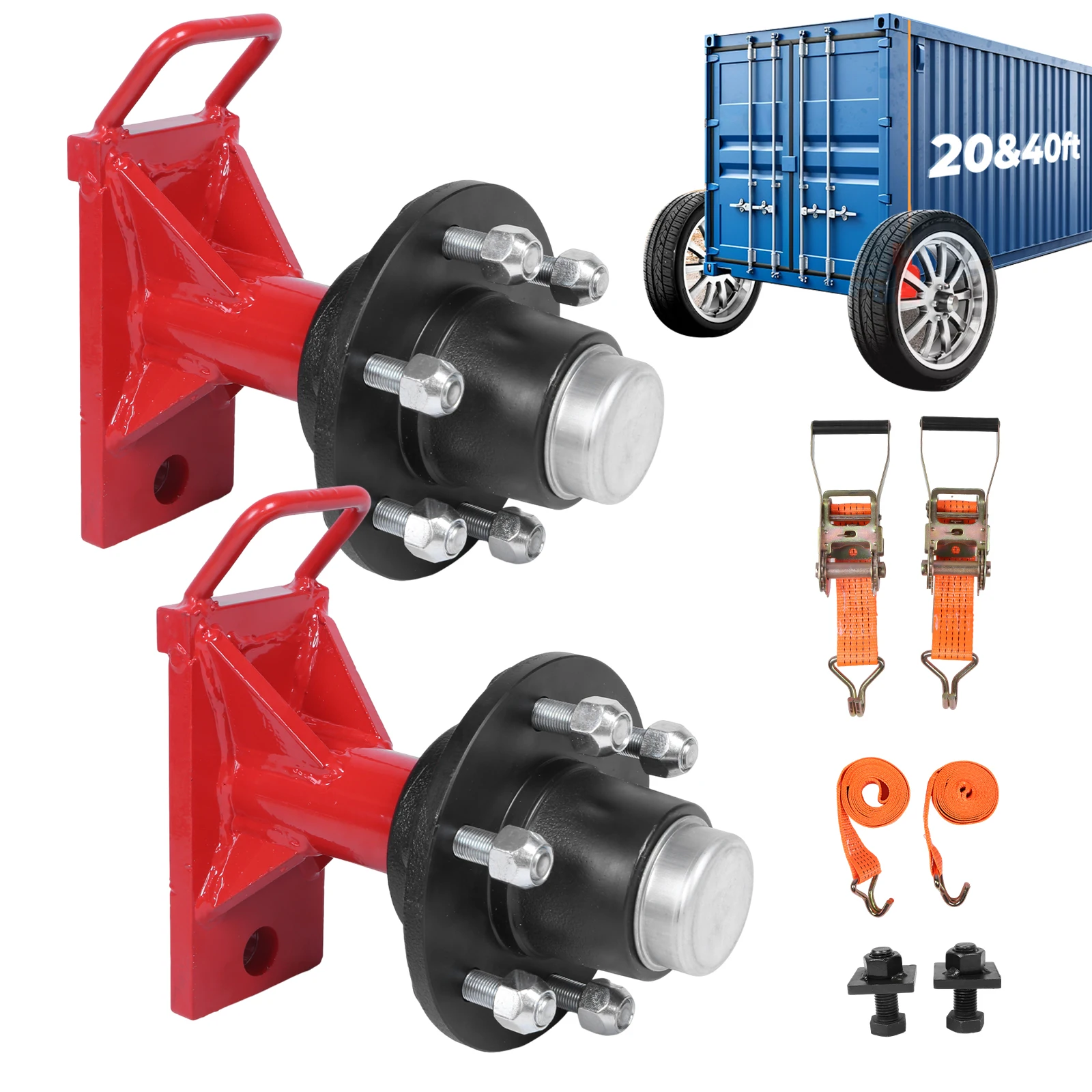 

2 Set of Heavy-Duty Shipping Container Axles W/Ratchet Tie Shipping Container Accessory for Moving 20ft–40ft Empty Containers