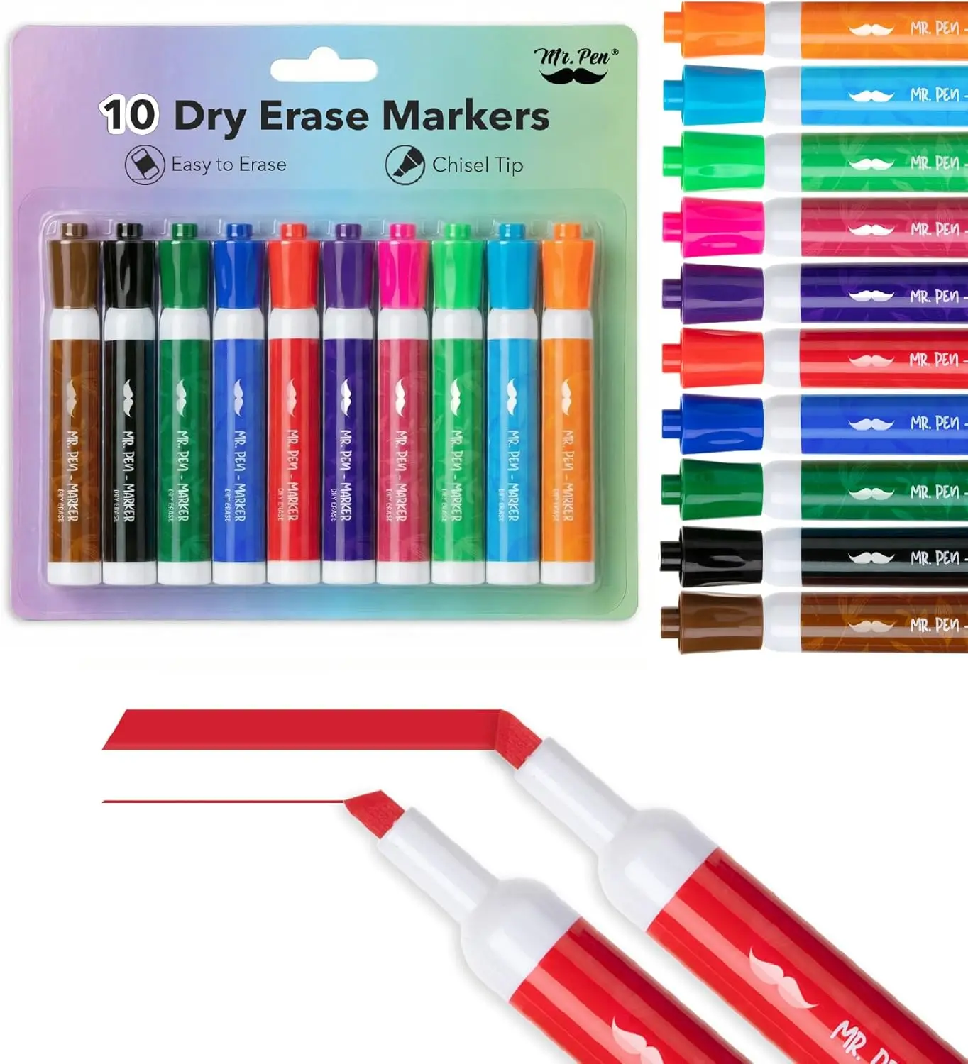 

Dry Erase Markers, 10 Pack Assorted Colors Low Odor Chisel Tip Whiteboard Markers for Classroom Office Home
