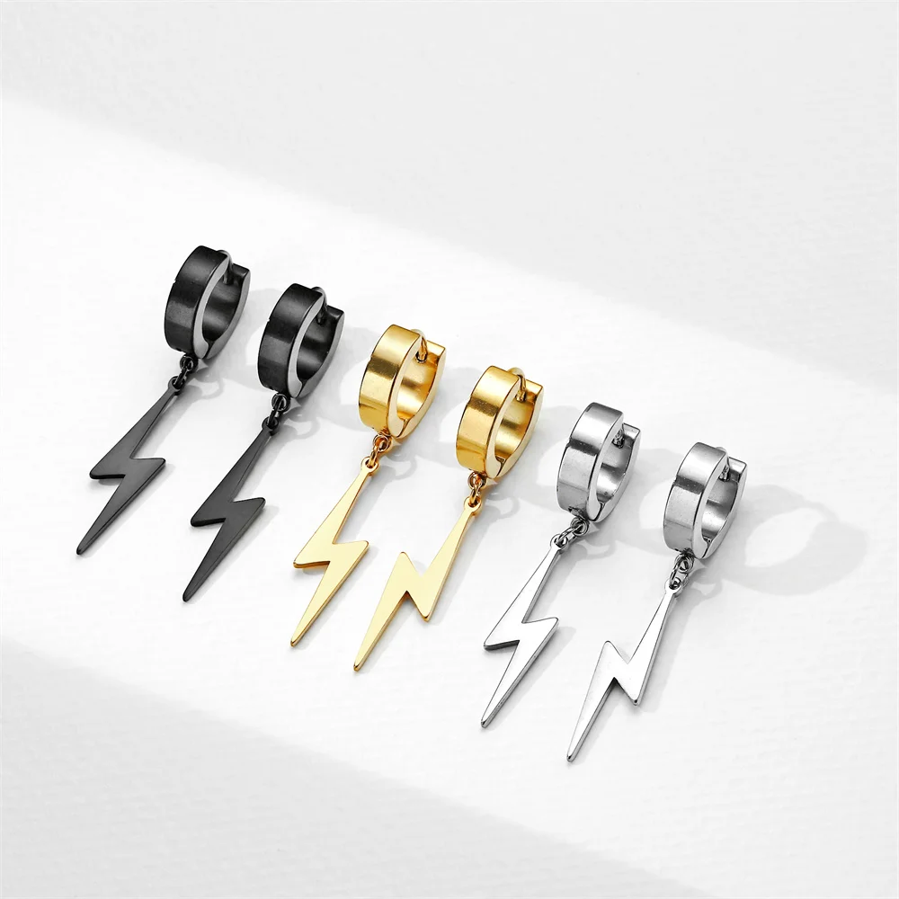 My Shape Fashion Lightning Earrings Women Men Hiphop Hoop Earring Stainless Steel Gold Color Punk Jewelry Party Ear Accessories
