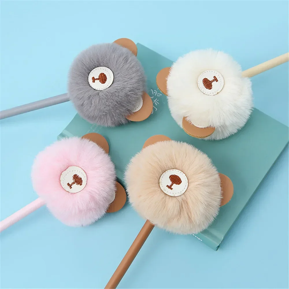 Kawaii Fluffy Cartoon Bear Hair Ball Gel Pen Signature Pen Neutral Pen 0.5mm Black Ink Writing Supplies School Office Stationery