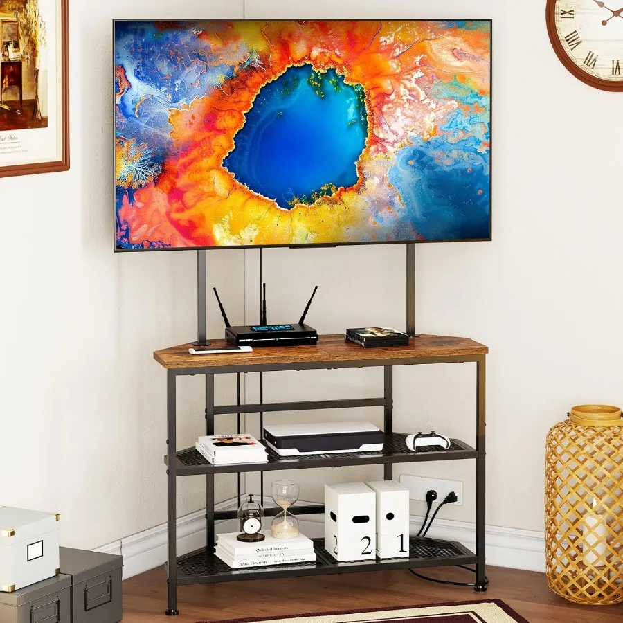 

23 to 60 Floor Corner TV Stand for Bedroom with Mount Universal Corner TV Desk Table with Storage Shelves for Small Space Rusti
