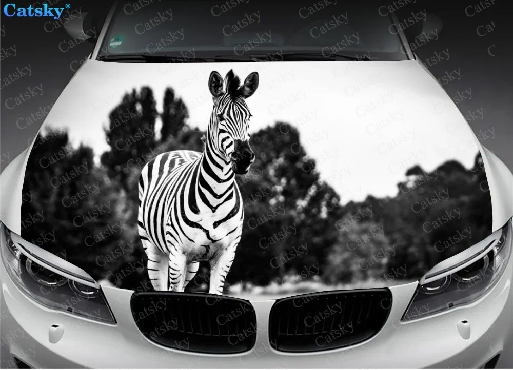 Animal Stripe Zebra Custom Car Hood Vinyl Sticker Wrap Film Engine Cover Decals Sticker Car Auto Accessories Decoration Gift