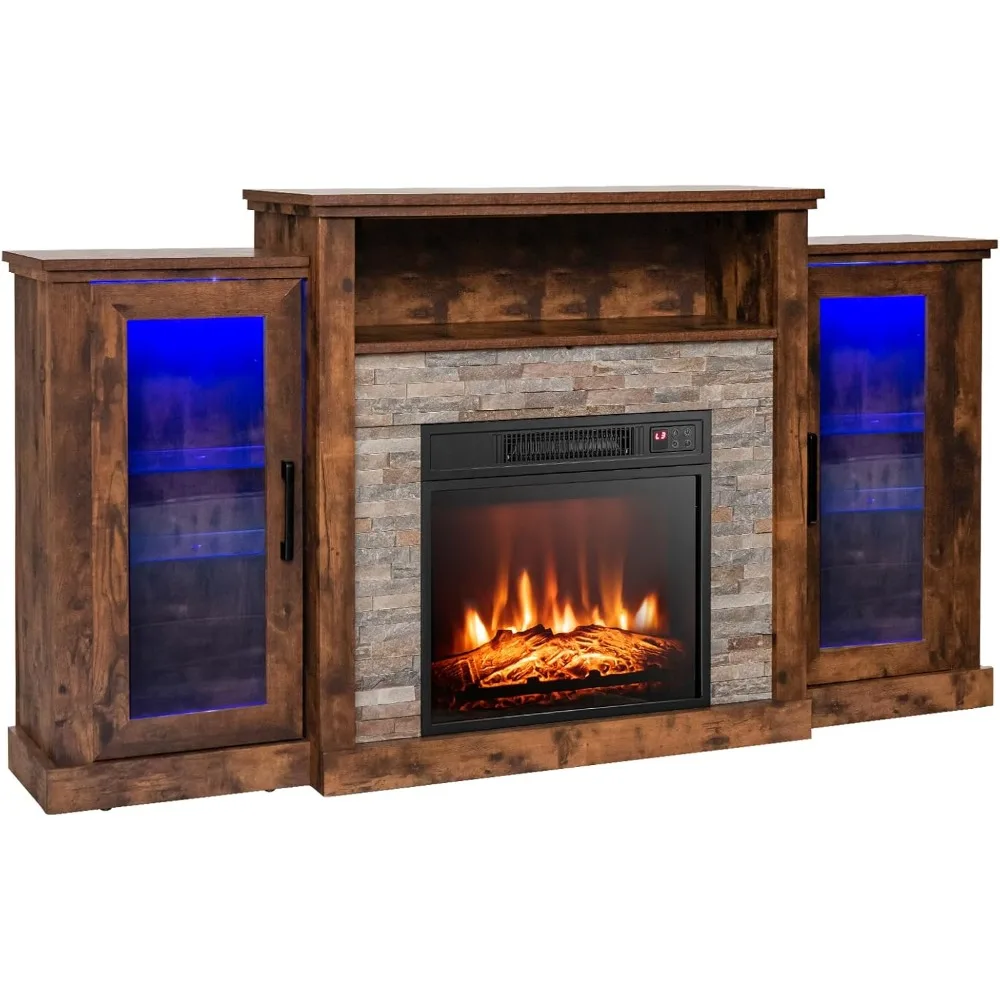 

18” Electric Fireplaces W/ LED Lights for TV Up To 65”, Entertainment Center, Remote & APP Control, Electric Fireplaces