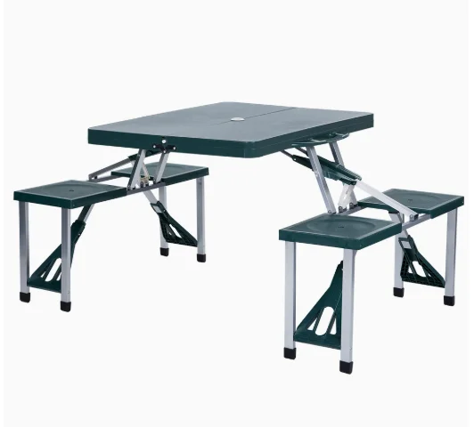 Patio Table,   4Ft Folding Picnic Table with Seats/Umbrella, Fold Up Card Suitcase Table Aluminum Alloy Frame