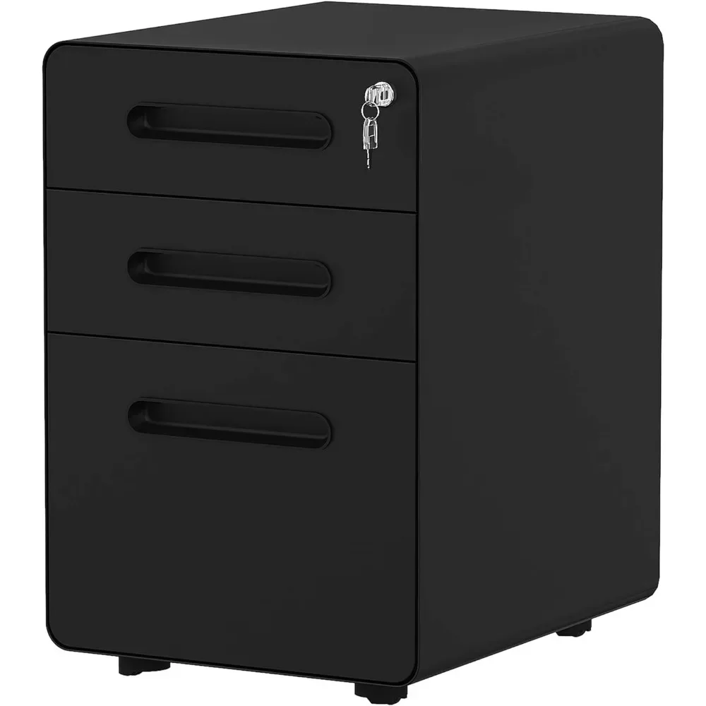 3-Drawer Rolling File Cabinet, Metal Mobil  with Lock, Filing Cabinet Under Desk fits Legal/A4 Size Fully Assembled-Black