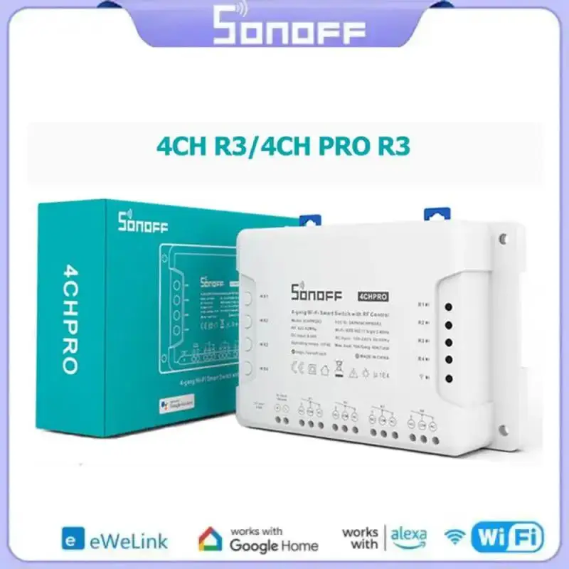 SONOFF 4CH R3 /4CH PRO R3 4 Gang Smart WIFI Switch 433MHZ Din Rail Mounting Wireless Remote Control Timer DIY Switch Via Ewelink