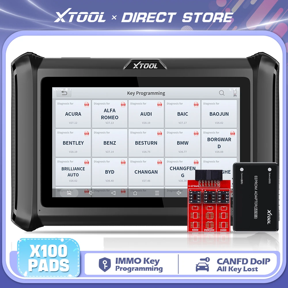 XTOOL X100 PADS Key Programming Tool Immobilizer All Key Lost Full System Car Diagnostic Tools 2-Year 32+ Reset With CAN FD DOIP