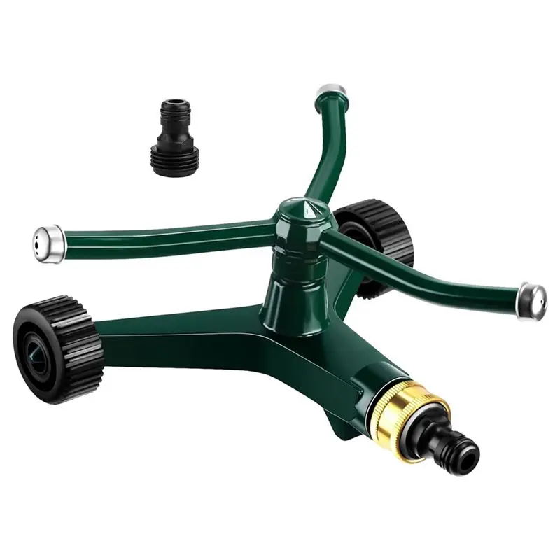 

ABKJ-Metal Rotary Lawn Sprinkler 3 Heavy Duty 360 Degree Automatic Revolving Whirling Water Sprinkler With Wheeled Base