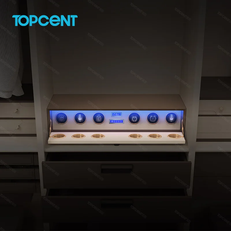 Topcent Checkroom Storage System Closet Accessories MDF + Leather Brown Single Watch Shaker