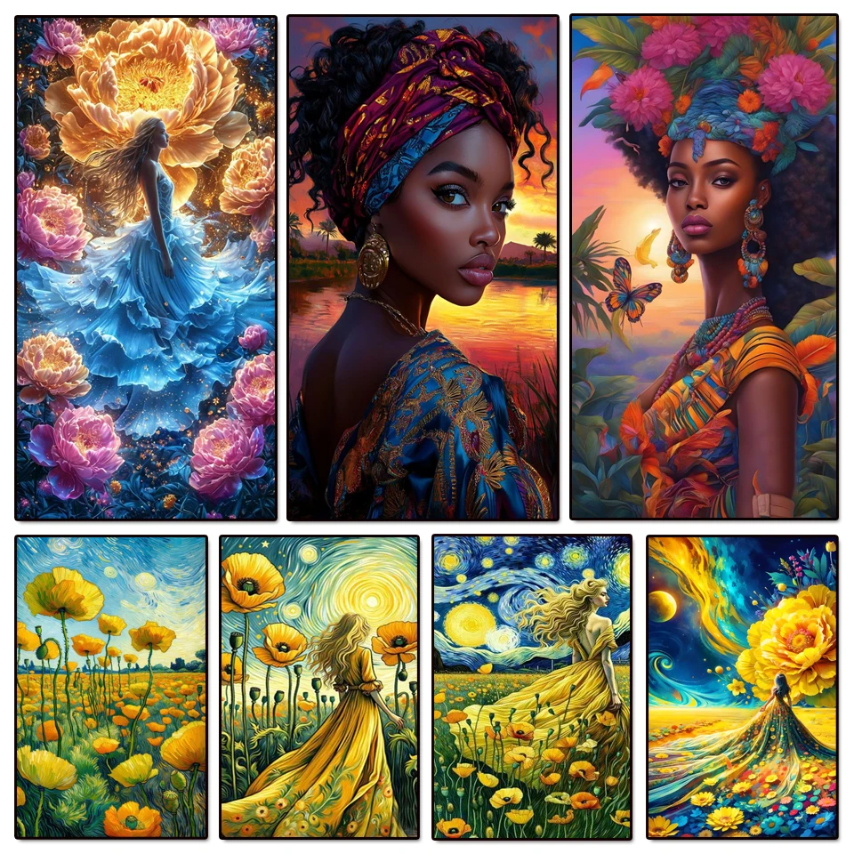 

Набор для алмазной живописи 2025, африканское женское цветочное искусство, алмазная вышивка, мозаика ручной работы, вышивка крестиком, украшение для дома, подарки для взрослых