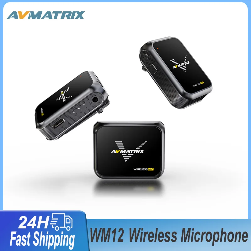 

AVMATRIX WM12 2.4GHz Wireless Microphone System Transmitter Receiver Live Broadcast Mic for DSLR Camera Smartphone Live Vlog