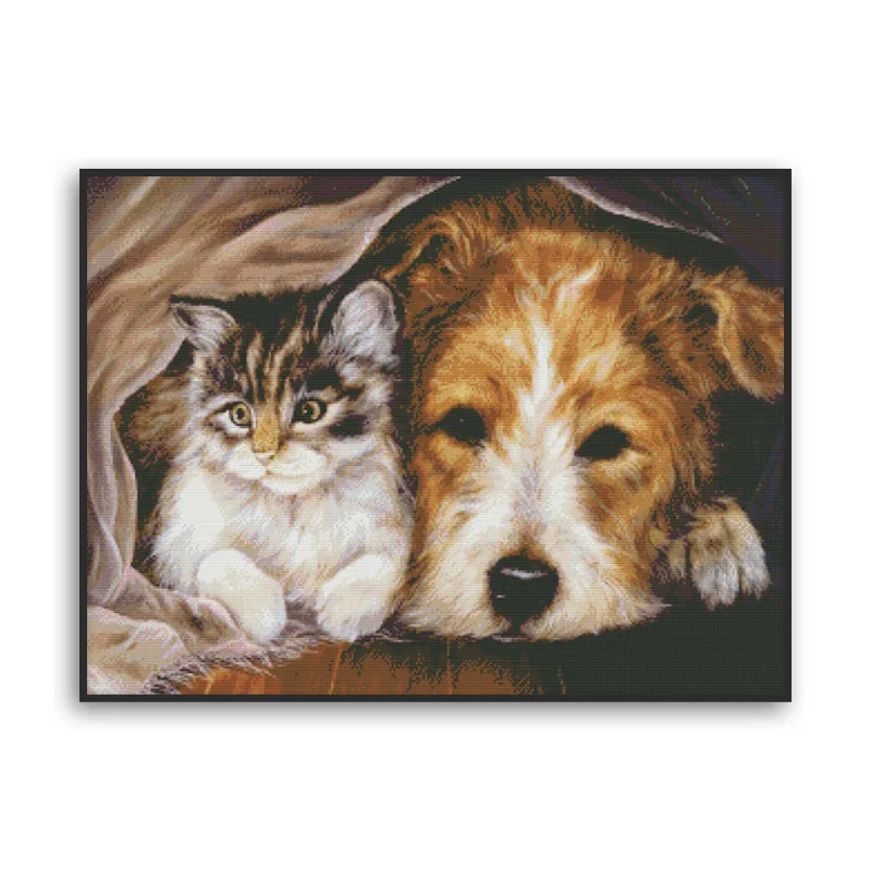Cross stitch depends on each other, living room animal series dog and cat small pieces, self-embroidery thread embroidery