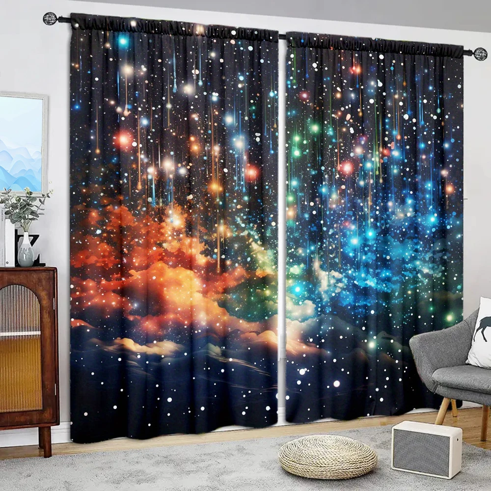 2pcs Colorful Galaxy Style Printed Curtain for Home Decor - Rod Pocket Window Treatment for Bedroom, Office, Kitchen,Living Room