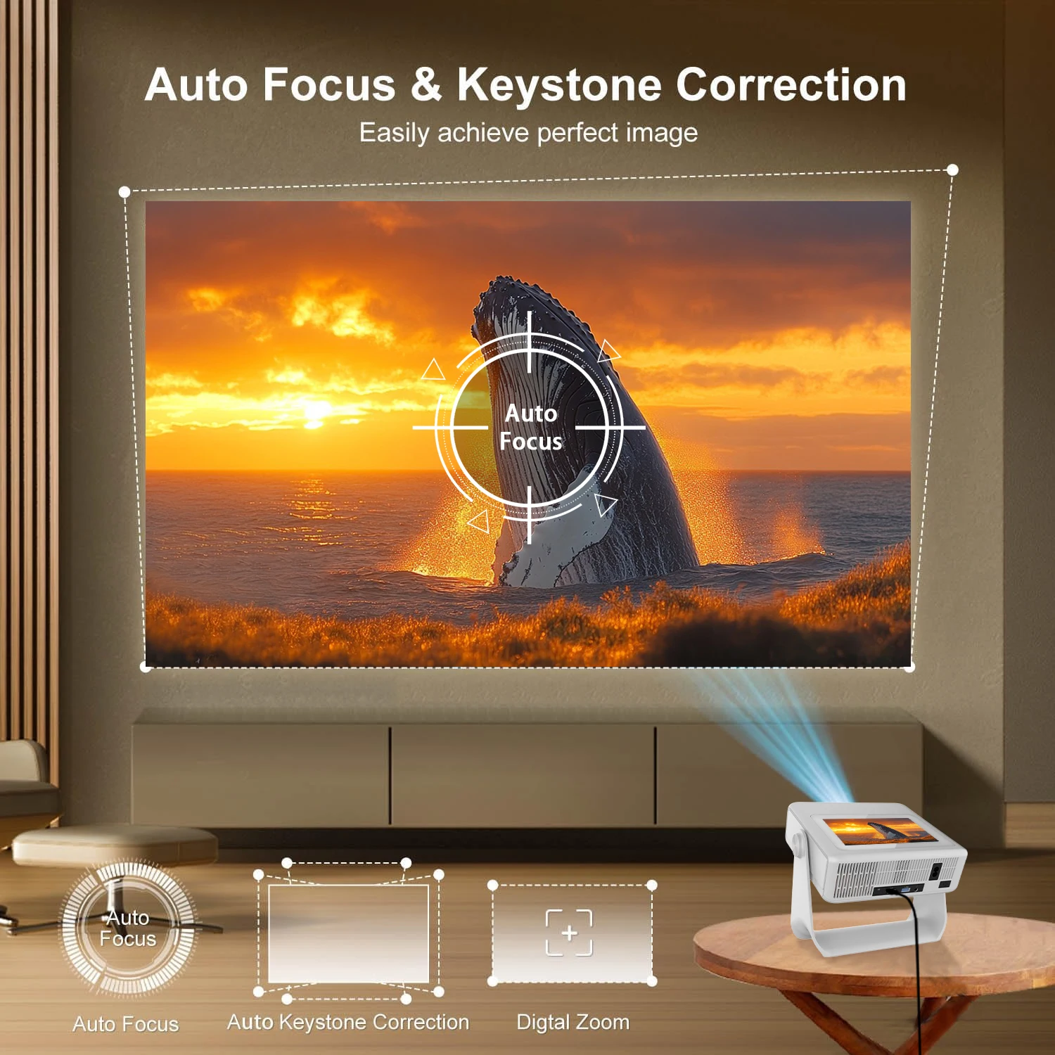 Android Projector 4K Supported 1080P 8 Inch Touch Bluetooth WiFi 180° Rotatable USB HDMI Office EU UK US Plugs Stunning Display