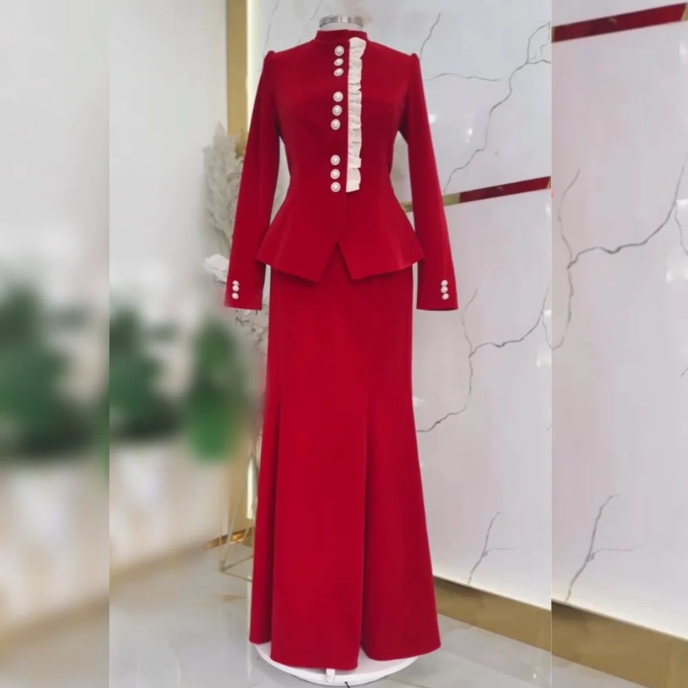 

Индивидуальные трикотажные пуговицы с цветочным краем, высокий воротник, длинные платья, вечернее платье на заказ, элегантное вечернее платье для свадьбы