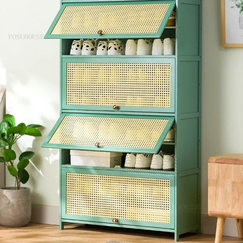 

Japanese Rattan Large-capacity Shoe Cabinets Home Bedroom Storage Cabinet Home Furniture Modern Dust-proof Entrance Shoe Cabinet