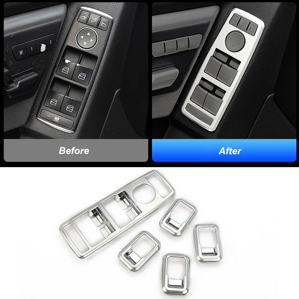 

5PCS Car Door Armrest Window Lifting Buttons Frame Trim For Mercedes-Benz A C E GLK GLE ML Class W176 W204 W212 C117