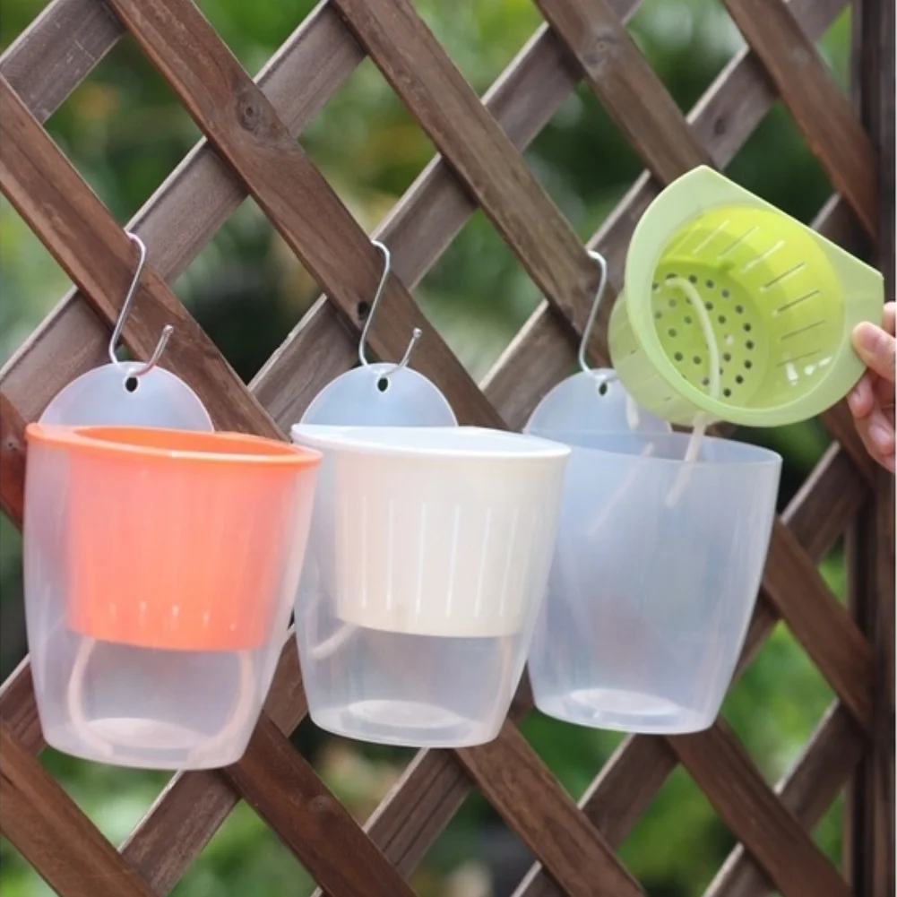 Ventilated Flower Pots For Roots Automatic Watering System White Wall Hanging Flower Pots Absorbent Cotton Rope Sturdy PP Resin