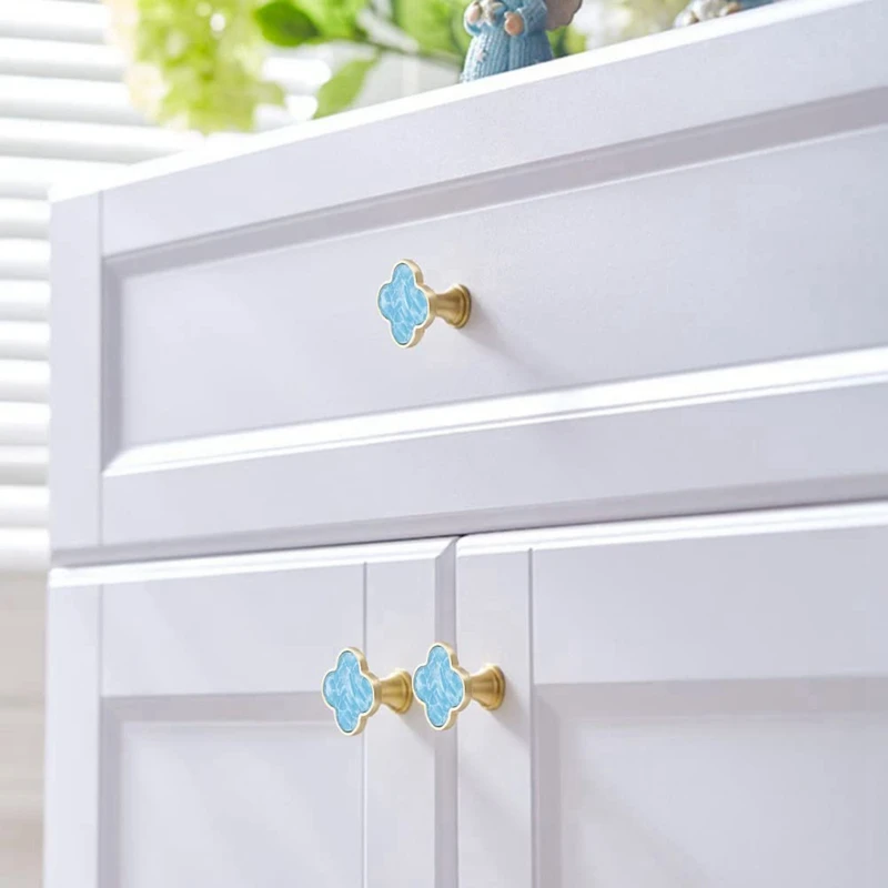 6 Pcs Four-Leaf Knobs Creative Metal Handle Cabinet Drawer Pulls For Furniture Cabinet With Screws