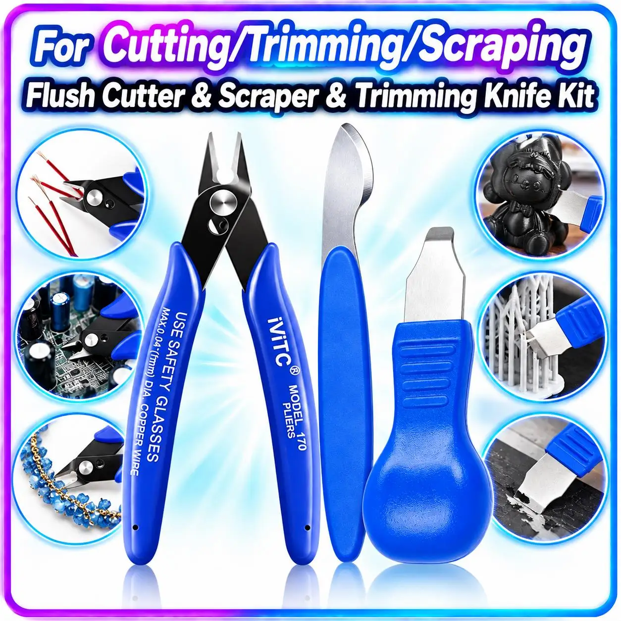 3D Printing Finishing Tool Kit 170 Flush Pliers Trimming Knife Resin Scraper Deburring for PLA PETG Support Removal DIY Craft